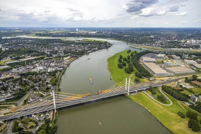 Framed Print : Aerial view, motorway A40 Rhine bridge Neuenkamp