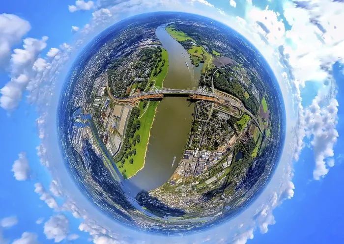 Framed Print : Aerial view, motorway A40 Rhine bridge Neuenkamp with construction site Framed Print : Aerial view, motorway A40 Rhine bridge Neuenkamp with construction site