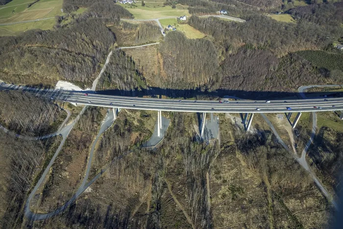 Framed Print : Aerial view, motorway bridge Talbrucke Brunsbecke of the A45 motorway