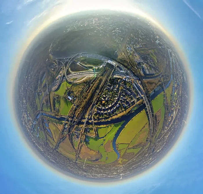 Framed Print : Aerial view, motorway junction Kaiserberg with construction site rainwater retention basin and new bridge construction