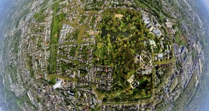 Framed Print : Aerial view, municipal park and zoo Bochum with green trees and lake Framed Print : Aerial view, municipal park and zoo Bochum with green trees and lake