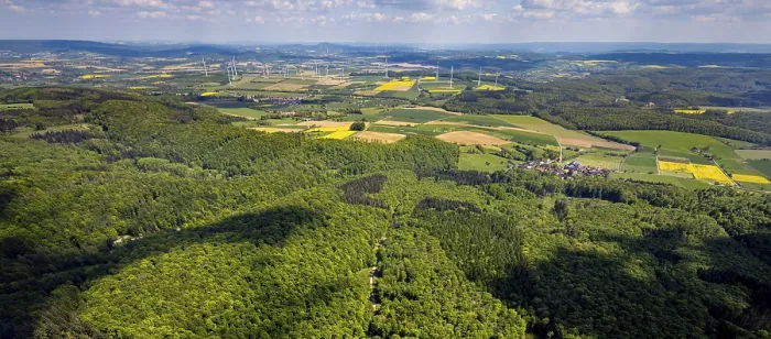 Framed Print : Aerial view, nature reserve Hinnenburger Forst with Emder Bachtal