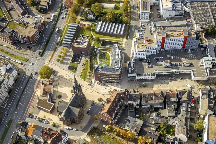 Framed Print : Aerial view, new building Europagarten with construction site and Europaplatz