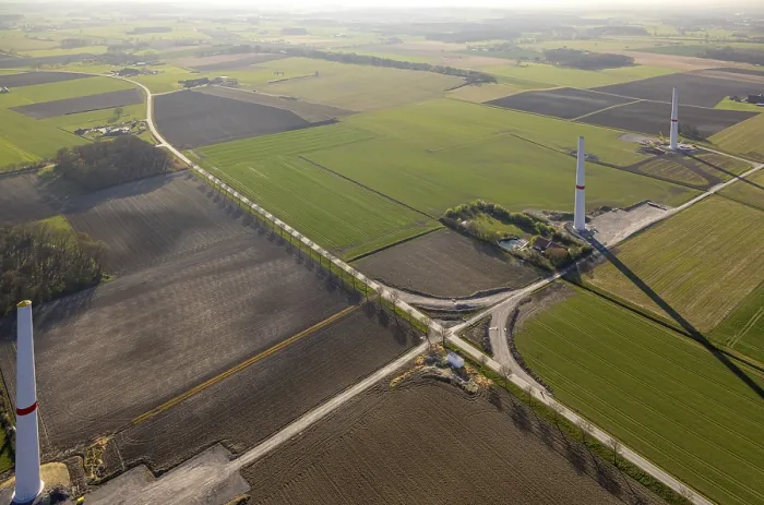Framed Print : Aerial view, new wind power plants