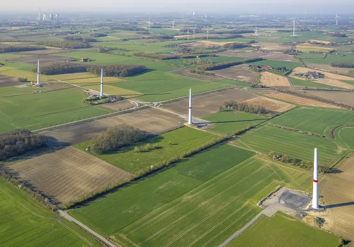 Framed Print : Aerial view, new wind power plants