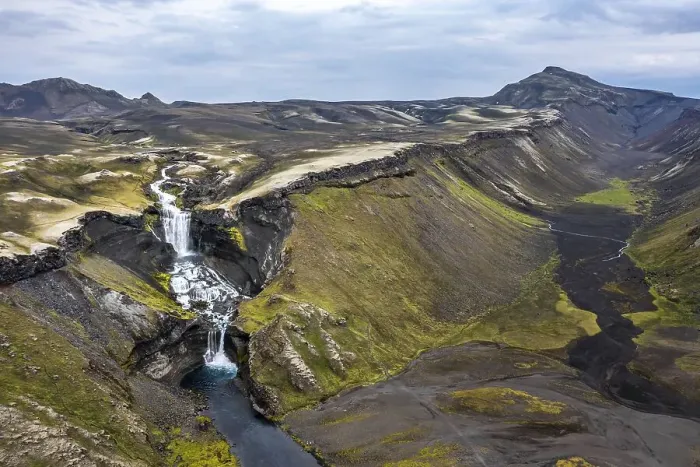 Framed Print : Aerial view, Ofaerufossar, two waterfalls Framed Print : Aerial view, Ofaerufossar, two waterfalls