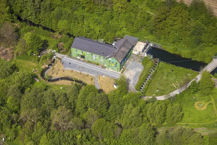 Framed Print : Aerial view, old hydroelectric power station Alfert