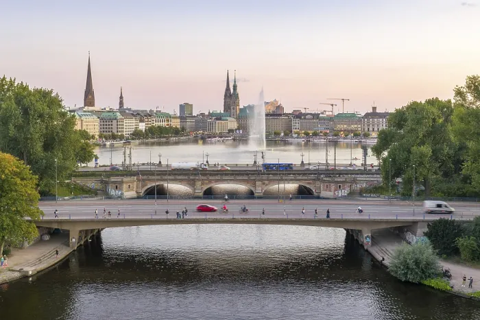 Framed Print : Aerial view of the Outer Alster and Inner Alster with Kennedy Bridge