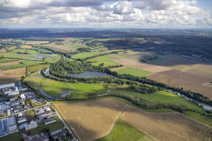 Framed Print : Aerial view, overview of the river Ruhr
