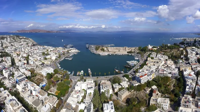 Framed Print : Aerial view, panorama, Mandraki harbor