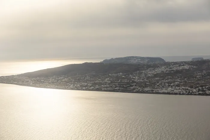 Framed Print : Aerial view, Perissa, Santorini, Greece