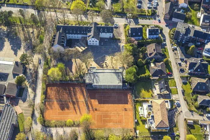 Framed Print : Aerial view, primary school Auf den Ackern