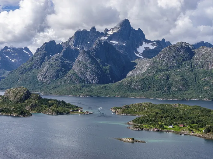 Framed Print : Aerial view over the Raftsund, the waterway between Lofoten and Vesteralen island Framed Print : Aerial view over the Raftsund, the waterway between Lofoten and Vesteralen island