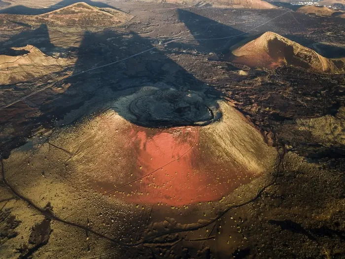 Framed Print : Aerial view, red volcano Montana Colorada with volcano crater