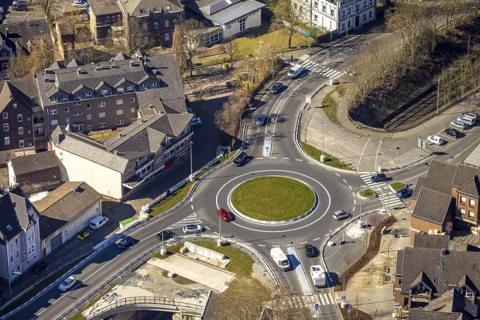 Framed Print : Aerial view, redesign of roundabout at Kaiserstrasse Framed Print : Aerial view, redesign of roundabout at Kaiserstrasse