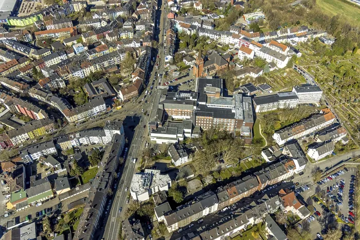 Framed Print : Aerial view, residential area ArdeystraBe and CrendeldanzstraBe