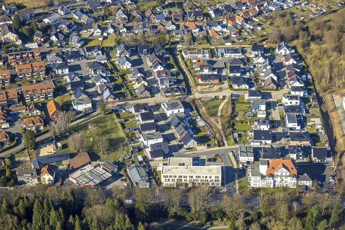 Framed Print : Aerial view, residential area An den Sieben Quellen Framed Print : Aerial view, residential area An den Sieben Quellen