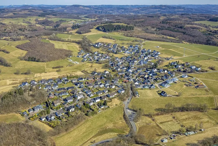 Framed Print : Aerial view, residential area, view of Thieringhausen