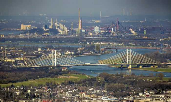 Framed Print : Aerial view, Rhine bridge Neuenkamp