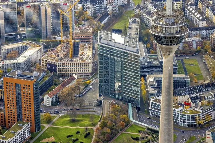 Framed Print : Aerial view, Rhine Tower spire