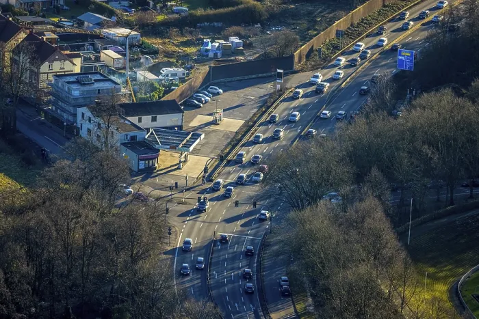 Framed Print : Aerial view, road traffic on federal road B224