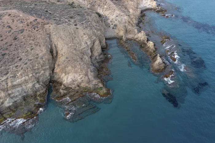 Framed Print : Aerial view, rocky coast, Cabo de Gata-Nijar Natural Park Framed Print : Aerial view, rocky coast, Cabo de Gata-Nijar Natural Park