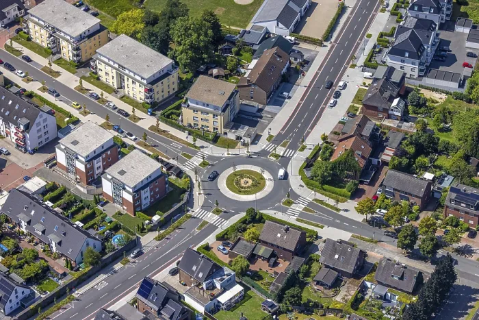 Framed Print : Aerial view, roundabout HackfurthstraBe and Kirchhellener Ring Framed Print : Aerial view, roundabout HackfurthstraBe and Kirchhellener Ring