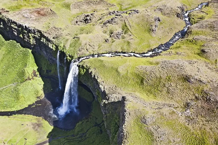 Framed Print : Aerial view, Seljalandsfoss waterfall on the edge of the highlands of Iceland Framed Print : Aerial view, Seljalandsfoss waterfall on the edge of the highlands of Iceland