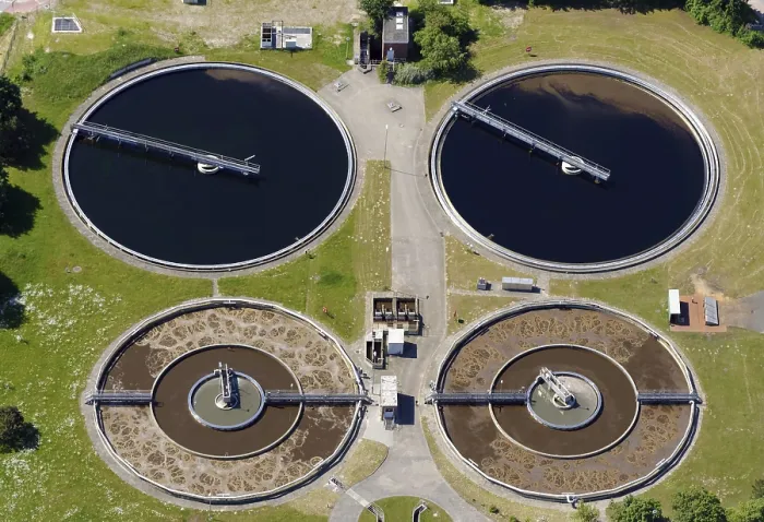Framed Print : Aerial view, sewage treatment plant Framed Print : Aerial view, sewage treatment plant