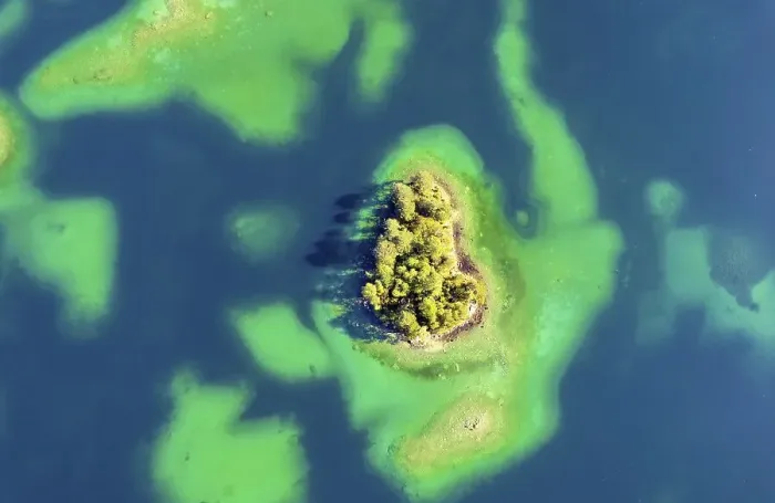 Framed Print : Aerial view of a small island on the lake