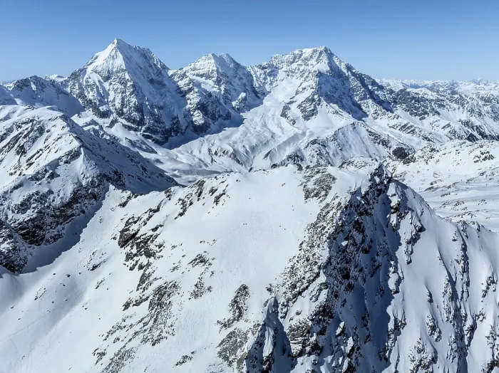 Framed Print : Aerial view, snow-covered mountain landscape
