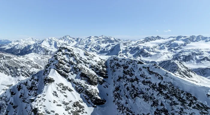 Framed Print : Aerial view, snow-covered mountain landscape