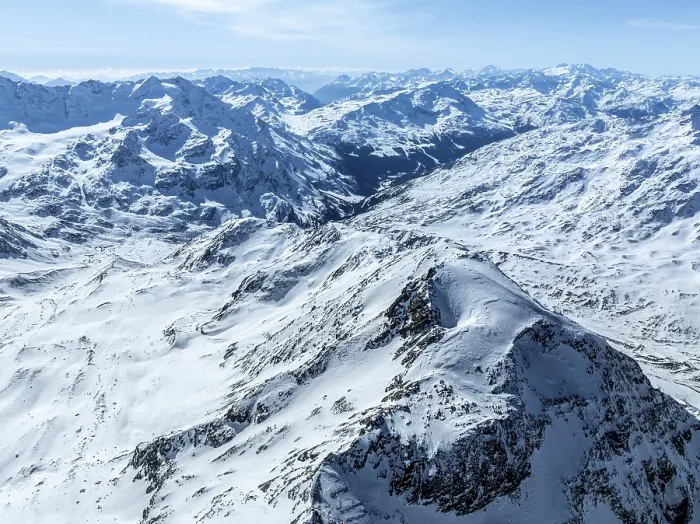 Framed Print : Aerial view, snowy mountain landscape