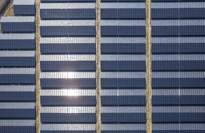 Framed Print : Aerial view, solar park, photovoltaic plant Sternweg