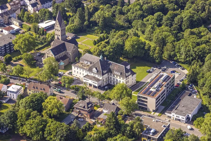 Framed Print : Aerial view, St. Elisabeth catholic church and St