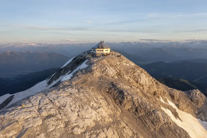 Framed Print : Aerial view, summit house, Matrashaus mountain hut on the Hochkonig