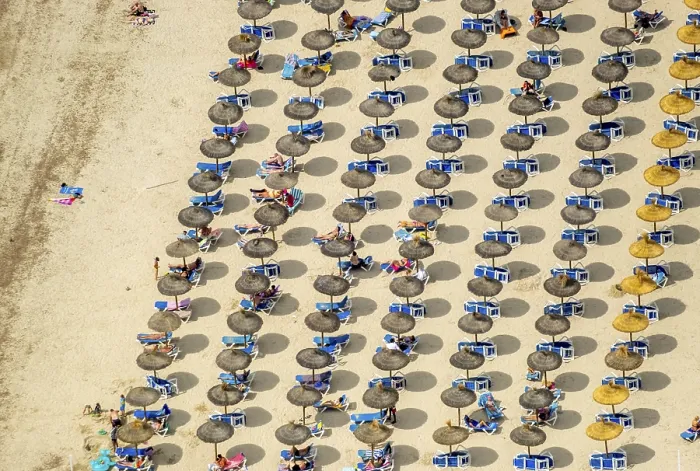 Framed Print : Aerial view, Sun loungers