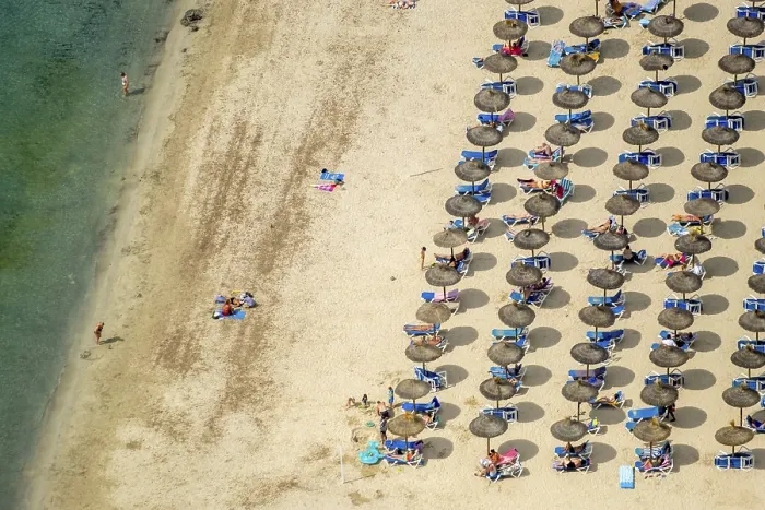 Framed Print : Aerial view, Sun loungers