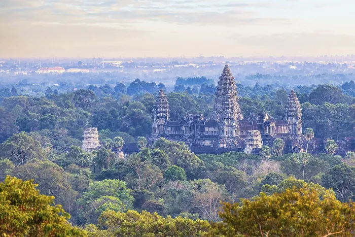 Framed Print : Aerial view of teh main temple complex Angkor Wat embedded in the jungle Framed Print : Aerial view of teh main temple complex Angkor Wat embedded in the jungle