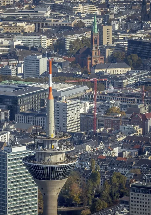 Framed Print : Aerial view, television tower in front of old town