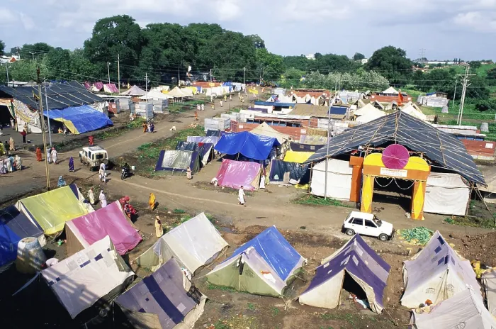 Framed Print : Aerial view of tents of Sadhugram