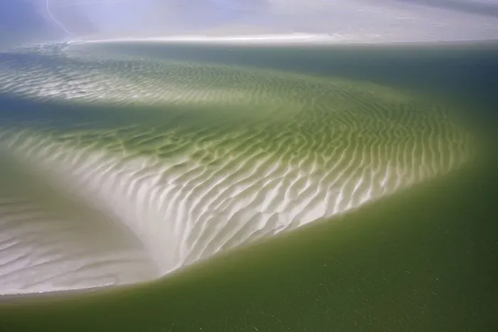 Framed Print : Aerial view over tidal mudflats of the Wadden Sea National Park