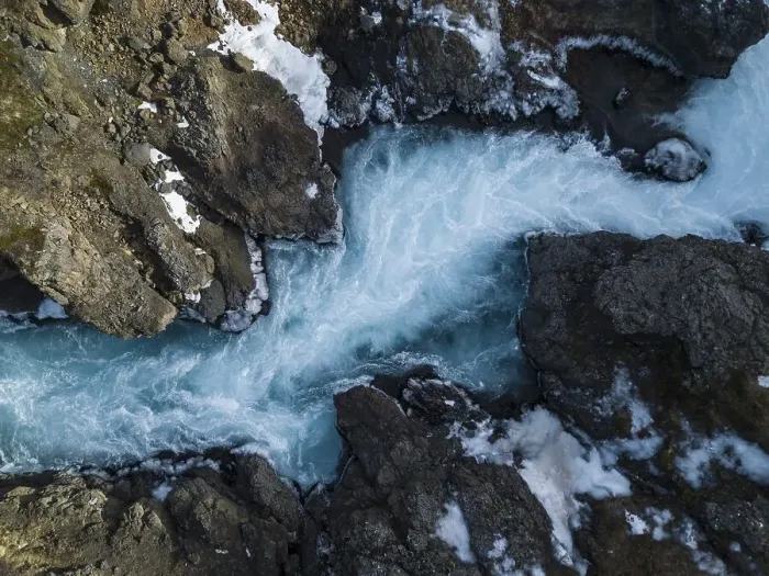 Framed Print : Aerial view, torrential river Hvita from above Framed Print : Aerial view, torrential river Hvita from above
