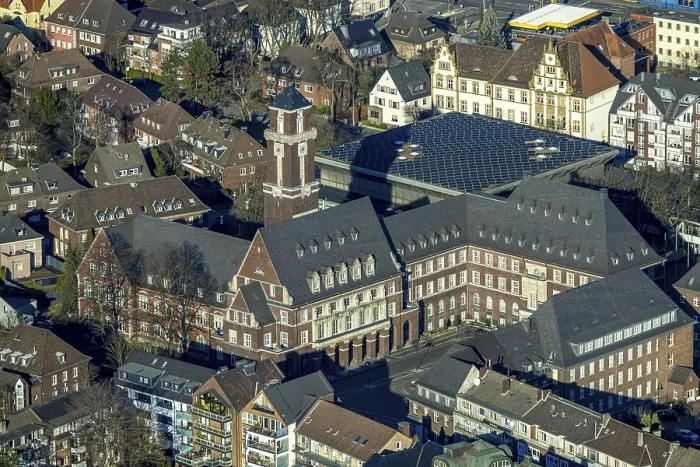 Framed Print : Aerial view, town hall city administration