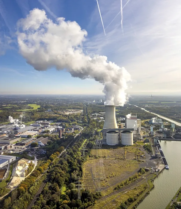 Framed Print : Aerial view, Trianel coal-fired power plant Lunen