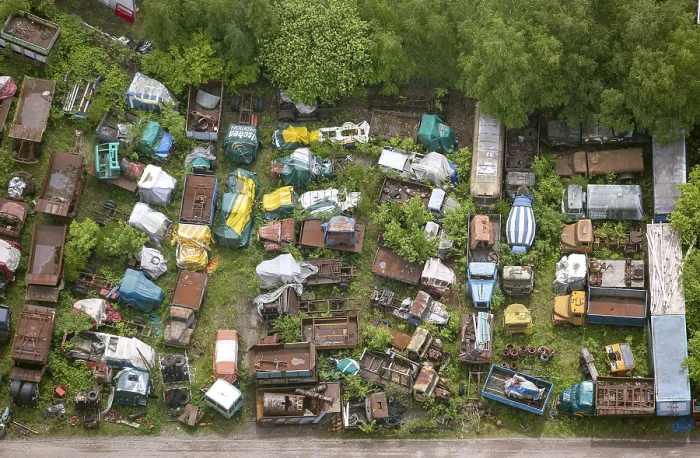 Framed Print : Aerial view, truck scrapyard, Schubert Walter Karosseriebau GmbH Framed Print : Aerial view, truck scrapyard, Schubert Walter Karosseriebau GmbH