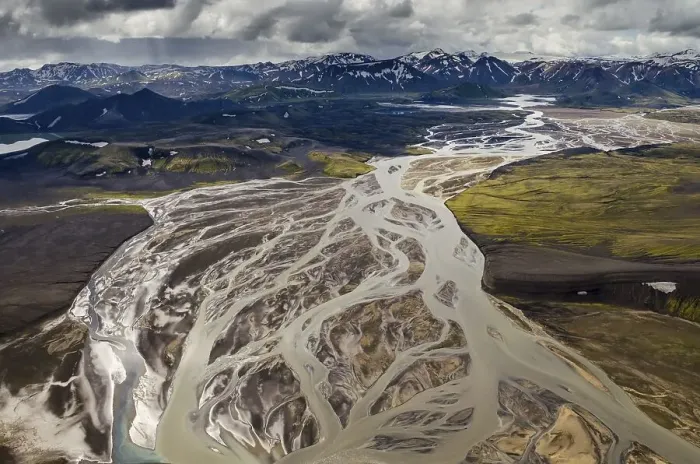 Framed Print : Aerial view, Tungnaa braided river