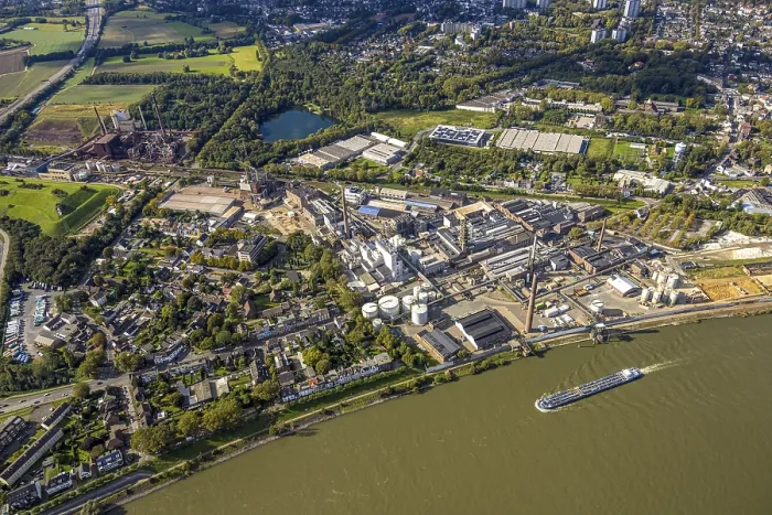 Framed Print : Aerial view, Venator chemical plant harbour area