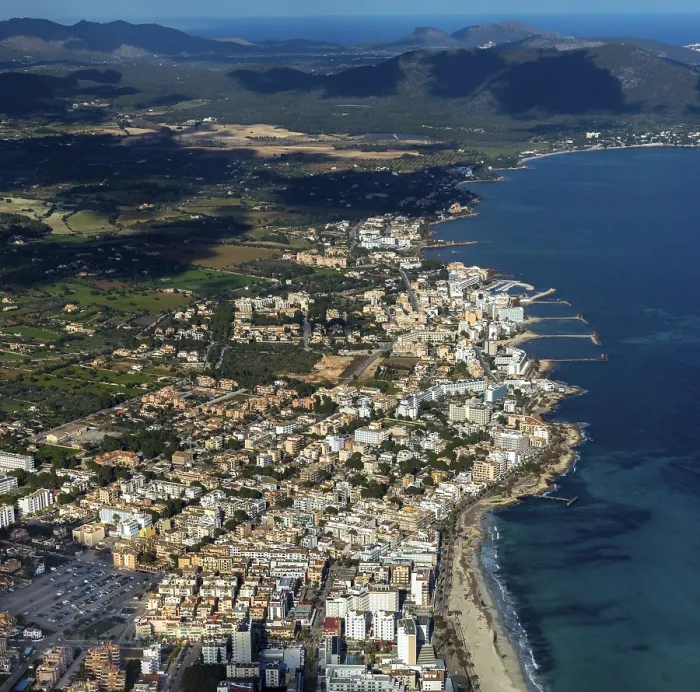Framed Print : Aerial view, view of Cala Bona bay Framed Print : Aerial view, view of Cala Bona bay