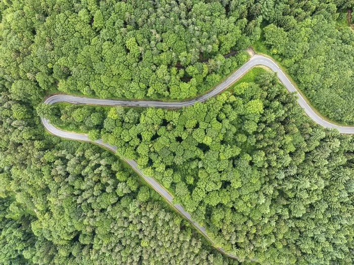 Framed Print : Aerial view, top down view, country road